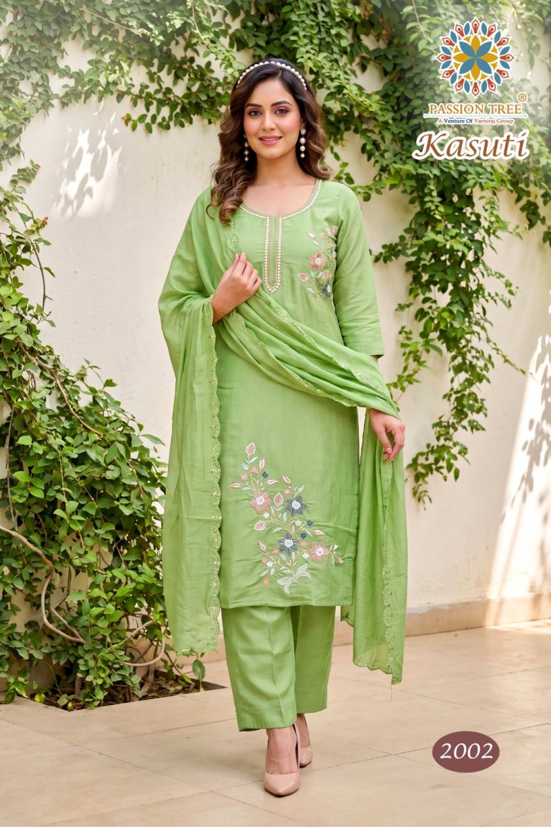 Kasuti Vol 2 By Passion Tree Mal Chanderi Kurti With Bottom Dupatta 